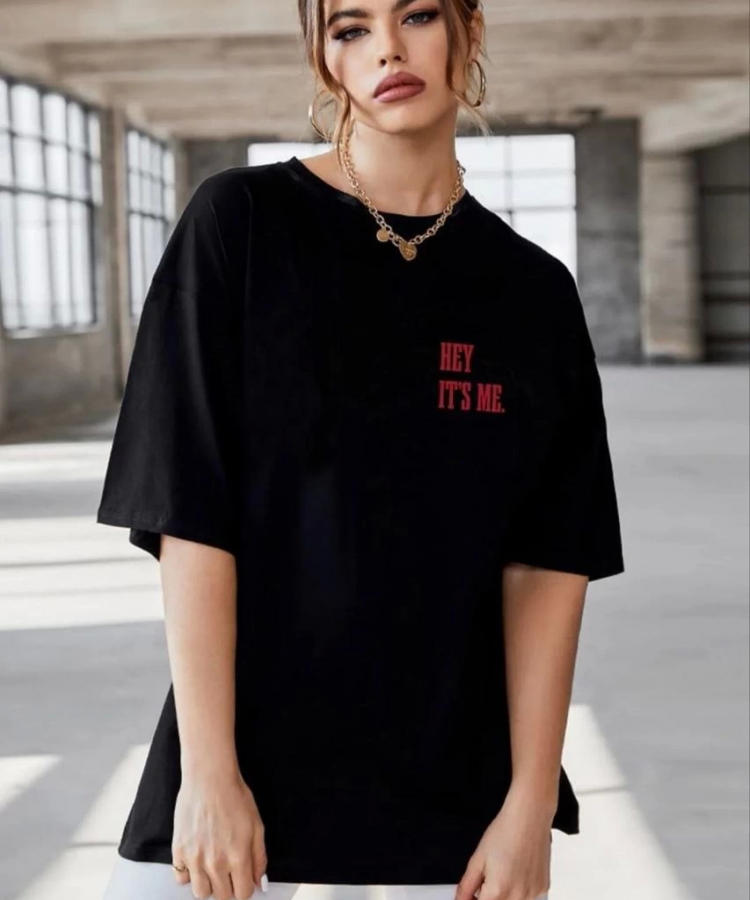 Unisex Baskılı Oversize T-Shirt - Siyah