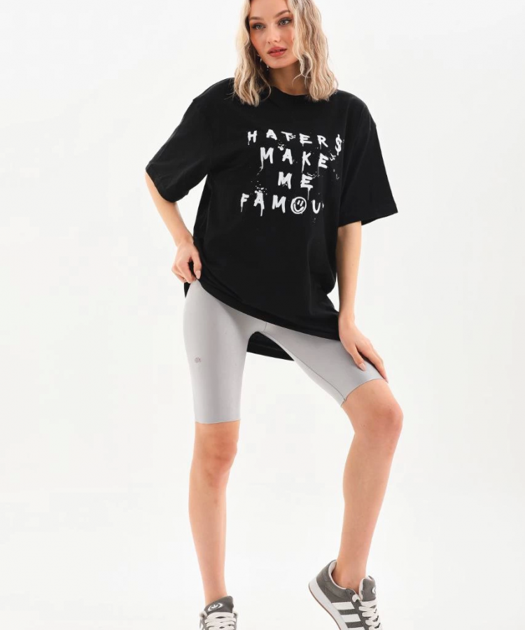 Unisex Baskılı Oversize T-Shirt - Siyah