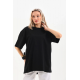 Unisex Bisiklet Yaka 20/1 Düz Oversize T-Shirt - Siyah