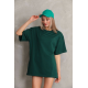 Unisex Bisiklet Yaka 20/1 Düz Oversize T-Shirt - Yeşil