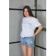 Unisex Bisiklet Yaka Baskılı Oversize T-Shirt- Beyaz