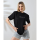 Unisex Bisiklet Yaka Baskılı Slim Fit T-Shirt - Siyah