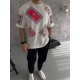 Unisex Kilim Desen Baskılı T-Shirt - Beyaz