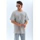 Unisex Oversize Taşlı Bisiklet Yaka T-Shirt - Gri