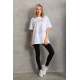 Unisex Taş Desenli Oversize T-Shirt - Beyaz