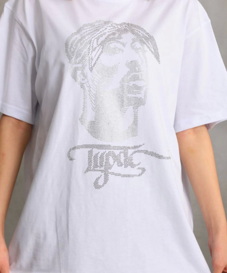 Unisex Taş Desenli Oversize T-Shirt - Beyaz