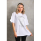 Unisex Taş Desenli Oversize T-Shirt - Beyaz