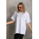 Unisex Taş Desenli Oversize T-Shirt - Beyaz