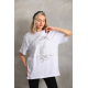 Unisex Taş Desenli Oversize T-Shirt - Beyaz