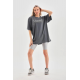 Unisex Taş Desenli Oversize T-Shirt - Füme