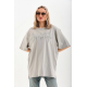 Unisex Taş Desenli Oversize T-Shirt - Gri