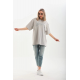 Unisex Taş Desenli Oversize T-Shirt - Gri