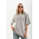 Unisex Taş Desenli Oversize T-Shirt - Gri