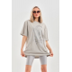 Unisex Taş Desenli Oversize T-Shirt - Gri