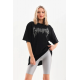 Unisex Taş Desenli Oversize T-Shirt - Siyah