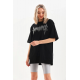 Unisex Taş Desenli Oversize T-Shirt - Siyah