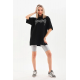 Unisex Taş Desenli Oversize T-Shirt - Siyah