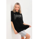 Unisex Taş Desenli Oversize T-Shirt - Siyah