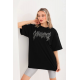 Unisex Taş Desenli Oversize T-Shirt - Siyah